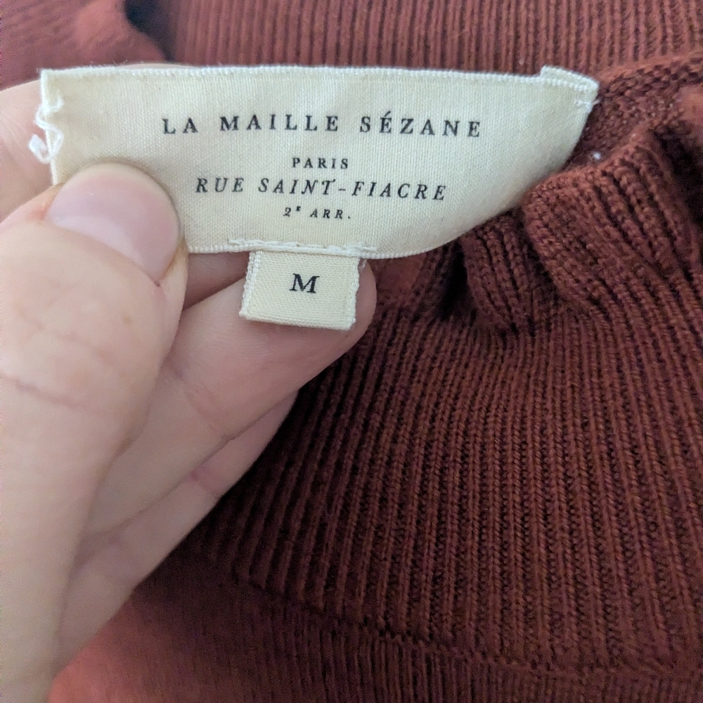 Sezane Rust Ruffle-Trim Knit Sweater - Picture 5 of 6